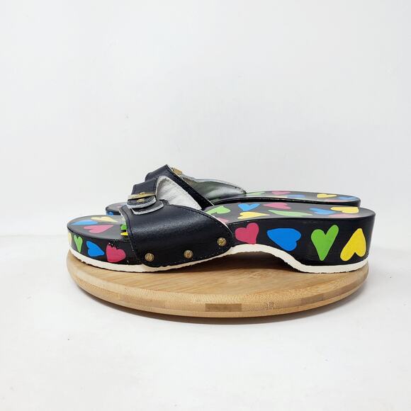 Dr Scholls Wooden Slide Sandals Womens 7 Original Clog Black Hearts Custom Paint - Picture 2 of 12